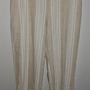 Womens Cato Stripowd Linen Pant And Sleevless V-neck Off White Lace Trim Top